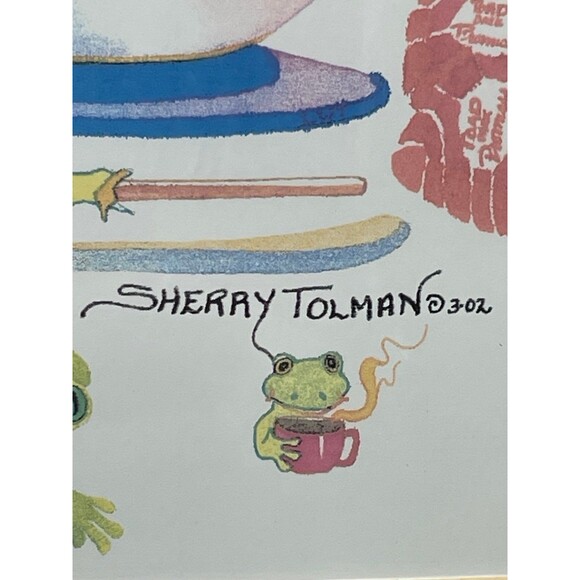 Adorable Hand Painted Watercolor Frogs Framed & Matted by Sherry Tolman Print - Picture 3 of 11